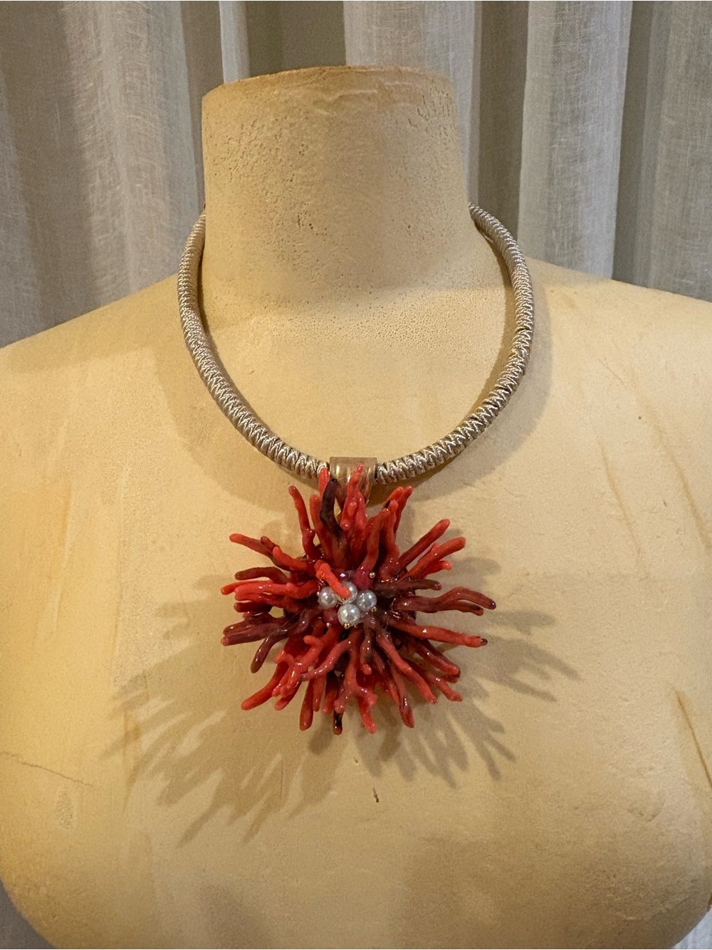 Source Unknown Red Coral Burst Necklace with Silver-Tone Choker